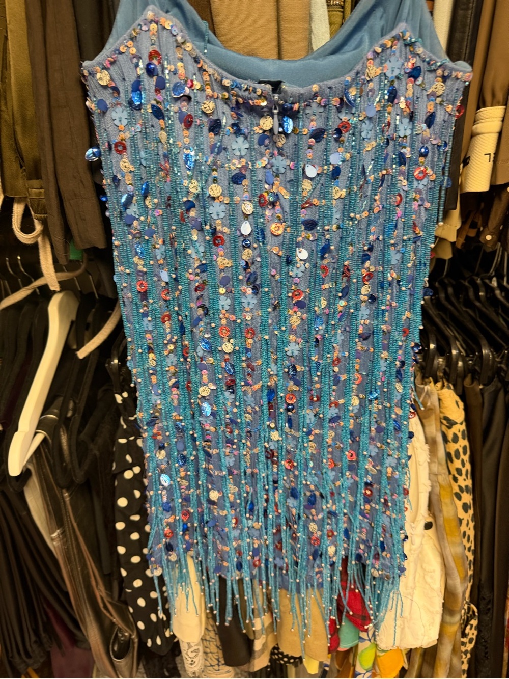 Alexis Blue Beaded Fringe Sequin Slip Dress - Picture 4 of 7